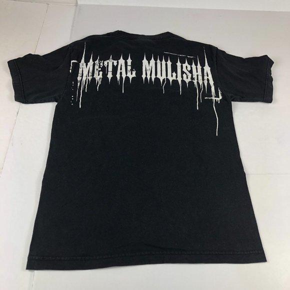 Y2K Metal Mulisha Shirt Mens Small Black & White Big Print Helmet Spell Out Logo - Picture 9 of 13